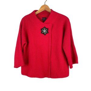 JM Collection Sweater Jacket Women Size Small Petite Red Sparkles Cotton Blend